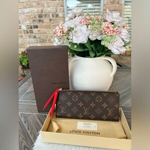Louis Vuitton Monogram Adele Wallet in Red Interior